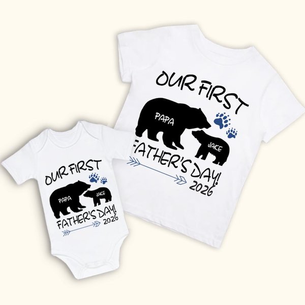 Personalizzato orso zampa nome anno padre e bambino set abbinato camicia padre nuovo papà regalo la nostra prima festa del papà