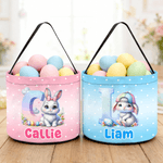 Personalisierte niedliche Kaninchen Polka Dot Osterkorb mit Namen und Initialen täglichen Gebrauch Ostereierjagd Geschenk für Jungen Mädchen