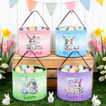Personalized Cute Rabbit Polka Dot Easter Basket with Name and Initial Daily Use Easter Egg Hunting Gift for Boys Girls