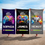 Serviette de plage personnalisée avec nom - Motif manette de jeu graffiti multicolore - Cadeau d'anniversaire pour fan de jeux vidéo