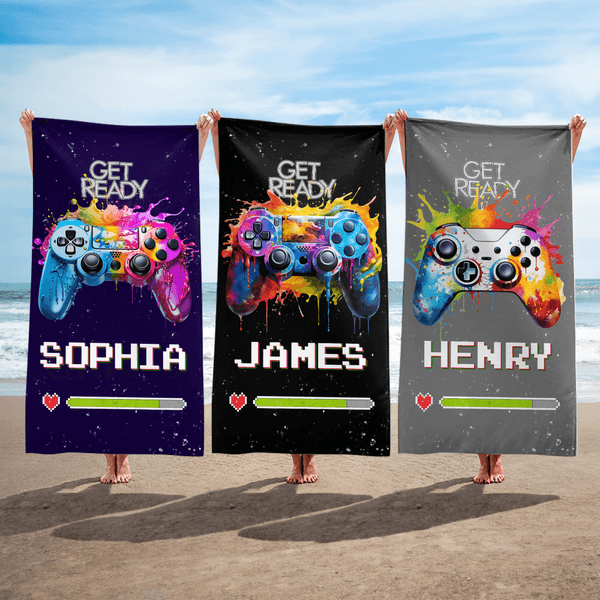 Personlig Multicolor Graffiti Gamepad Mjuk snabbtorkande strandhandduk med namn Resa väsentlig sommar semester födelsedagspresent för spelälskare