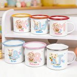 Personalisierte Plaid Bunny Initial 12 oz Emaille Becher mit Namen täglichen Gebrauch Ostereierjagd Party Geschenk für Kinder Mädchen Jungen