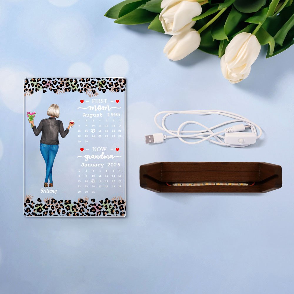 Lámpara de noche LED personalizada con estampado de leopardo para madre e hija con base de madera Decoración de escritorio para el hogar Regalo de cumpleaños para el Día de la Madre para mamá y abuela 7