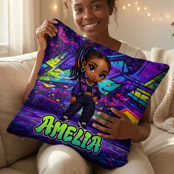 Personalized Graffiti Style Cartoon Character Soft Throw Pillow Cover with Name  Home Decor Birthday Gift for Women Girls