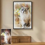 Personalised Watercolour Style Pet Portrait Photo Canvas Painting with Name Home Decor Pet Birthday Gift for Pet Lovers Owners