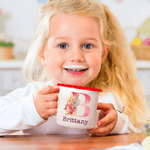 Personalisierte Cartoon Kaninchen Initial 12 oz farbigen Rand Emaille-Becher mit Namen und Datum Ostern Party Geschenk für Jungen Mädchen