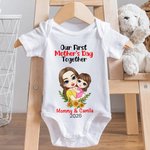Personalized Sunflower Cartoon Mother and Child 100% Cotton Bodysuit and T-shirt Set First Mother's Day Baby Shower Gift for Baby Mom