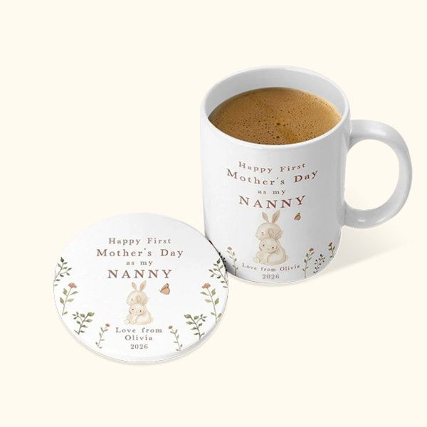 Set de Taza de Café y Posavasos de Cerámica Personalizados Feliz Primer Día de la Madre 11oz con Diseño de Abrazo de Animales Regalo del Día de la Madre para la Abuela Mamá