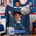Personalized Cartoon Character Baseball Soft Throw Blanket with Name Living Room Decor Birthday Gift for Kid Baseball Player