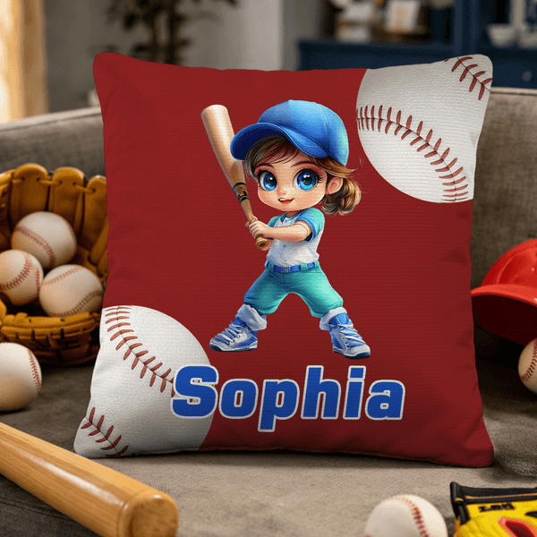 Personalised Cartoon Baseball Character Cushion Cover with Name Home Decor Birthday Children's Day Game Day Gift for Kids Baseball Lovers