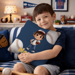 Funda de cojín personalizada de béisbol de dibujos animados con nombre Decoración del hogar Cumpleaños Día del niño Día del partido Regalo para niños amantes del béisbol
