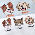 Personalized Embroidered 1-3 Pet Portrait Soft T-shirt Sweatshirt Hoodie with Names Holiday Birthday Gift for Pet Lover Owners