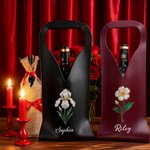 Personalised Mother of Pearl Effect Birth Flower PU Leather Wine Bag with Name and Handle Protective Wine Accessories Dinner Party Gift for Wine Lover