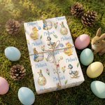 Personligt omslagspapper med namn för Peter Rabbit påskägg tecknad anka Uppsättning med 3 påskpresenter för barn