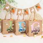 Huevo de Pascua con oreja de conejo personalizado Bolsa de yute grande con nombre e inicial Fiesta de Pascua Regalo para niños Niñas