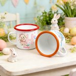 Personalisierte Plaid Bunny Initial 12 oz Emaille Becher mit Namen täglichen Gebrauch Ostereierjagd Party Geschenk für Kinder Mädchen Jungen