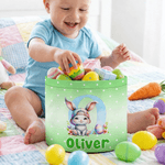 Personalized Cute Rabbit Polka Dot Easter Basket with Name and Initial Daily Use Easter Egg Hunting Gift for Boys Girls