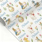 Personligt omslagspapper med namn för Peter Rabbit påskägg tecknad anka Uppsättning med 3 påskpresenter för barn