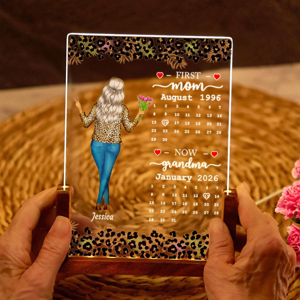 Lámpara de noche LED personalizada con estampado de leopardo para madre e hija con base de madera Decoración de escritorio para el hogar Regalo de cumpleaños para el Día de la Madre para mamá y abuela 3