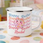 Personlig Happy Easter Sequin Y2K Bunny 12 oz emaljmugg med namn Daglig användning Påskpresent för barn