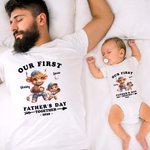 Camiseta personalizada Highland Cow Daddy and Baby 100% Cotton Baby Onesie Matching Outfit Nuestro primer día del padre juntos Regalo para el nuevo papá Bebé