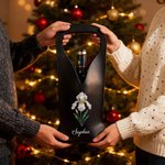 Personalised Mother of Pearl Effect Birth Flower PU Leather Wine Bag with Name and Handle Protective Wine Accessories Dinner Party Gift for Wine Lover