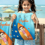 Personalisiertes Strandtuch in Übergröße mit Namen und Cartoonfigur im sommerlichen Design Optional mit Turnbeutel Sommerausflug Geschenk für Familie
