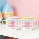 Personalised Happy Easter Sequin Y2K Bunny 12 oz Enamel Mug with Name Daily Use Easter Gift for Kids