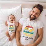 Personalized Baby Bottle Beer Father and Daughter Son Set Name Year Best Dad T-shirt Our First Father’s Day Gift