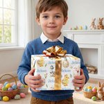 Personligt omslagspapper med namn för Peter Rabbit påskägg tecknad anka Uppsättning med 3 påskpresenter för barn