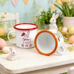 Personalized Leopard Print Flower Bunny 12 oz Enamel Mug with Name Daily Use Happy Easter Gift for Boys Girls
