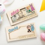 Porte-monnaie en bois avec nom et initiales Personnalisé Personnalisé Personnalisé Personnage lapin en bois avec nom et initiales Fête de Pâques Cadeau pour enfants