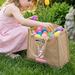 Personalized Happy Easter Sunglasses Bunny Large Jute Tote Bag with Name Easter Party Gift for Kids