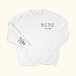 Personalized Faux Embroidered Heart on Sleeve T-Shirt Sweatshirt Hoodie with Est Year and 1-5 Kid Names Father's Day Gift for Dad Grandpa