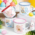 Personalisierte Plaid Bunny Initial 12 oz Emaille Becher mit Namen täglichen Gebrauch Ostereierjagd Party Geschenk für Kinder Mädchen Jungen