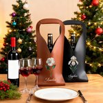 Personalised Mother of Pearl Effect Birth Flower PU Leather Wine Bag with Name and Handle Protective Wine Accessories Dinner Party Gift for Wine Lover
