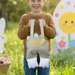 Conejito de Pascua personalizado Bolsa de tela con nombre Feliz Pascua Huevo de caza de regalo para los niños