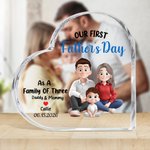Personalized As A Family Of Three Cartoon Characters Square Heart Acrylic Plaque with Name and Date Home Decor Father's Day Gift for Family