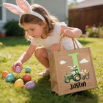 Huevo de Pascua con oreja de conejo personalizado Bolsa de yute grande con nombre e inicial Fiesta de Pascua Regalo para niños Niñas