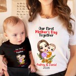 Personalized Sunflower Cartoon Mother and Child 100% Cotton Bodysuit and T-shirt Set First Mother's Day Baby Shower Gift for Baby Mom