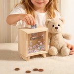 Personalized Birth Flower Wooden Money Box Piggy Bank with Name Back to School Children's Day Birthday Gift for Kids