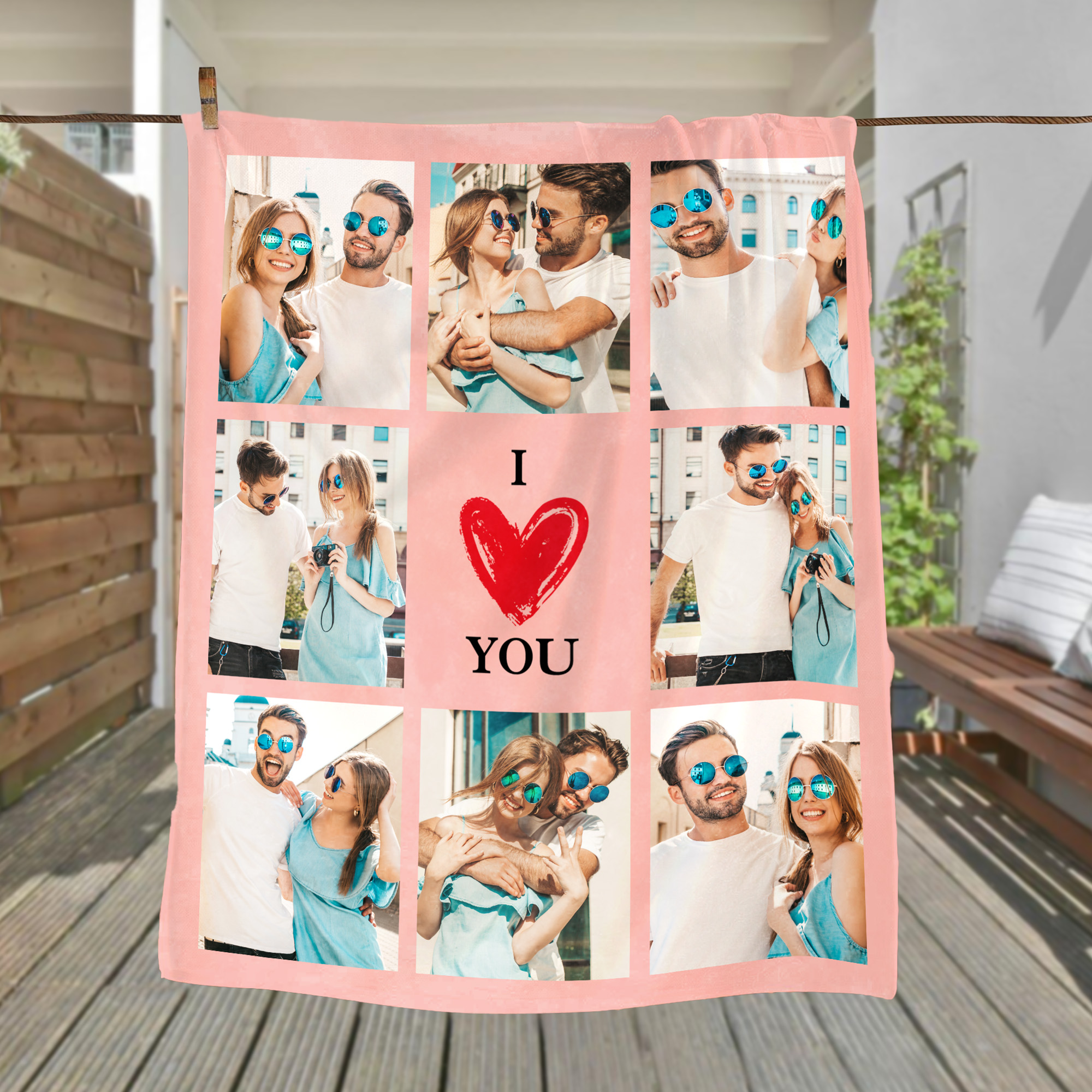 Personalised Multicolour 8 Photos Collage Soft Throw Blanket with I Love You Home Decor Anniversary Gift for Couples
