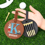 Personnalisé Cartoon Character PU Leather Adjustable Golf Tee Holder Bag Tag with Name Sports Birthday Gift for Golfers Golf Players