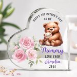 Personalized Happy 1st Mother's Day Cute Animal Heart-shape Acrylic Plaque with Name Desk Decor Mother's Day Birthday Gift for Mom