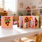 Personlig søt bjørn løve jordbær håndlaget filt barn stille bok med navn bursdag baby shower gave til barn