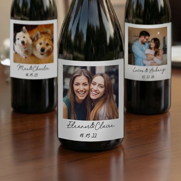 Personalised Photo Wine Label Stickers with Name and Date Anniversary Birthday Party Decor for Couples Sisters