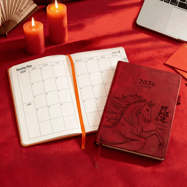 Personalised Auspicious Word Horse Chinese-Style 2026 Planner A5 Notebook with Name New Year Daily Use Gift for Colleague Student Friend
