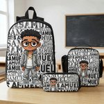Personalized Cute Cartoon Black Boy Word Cloud Backpack Lunch Bag Pencil Case Set with Name Back to School Birthday Gift for Boys