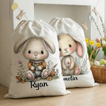 Personlig blommig påskhare stor kapacitet dragsko canvas godispåse med namn Holiday Party Favors Present för barn familj