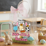 Personalisierte niedliche Ostereier Hasenohren klare Geschenktüte mit Namen und rosa Schleife Band Ostereierjagd Party Favors Geschenk für Kinder